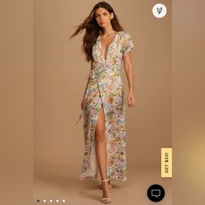 Floral deep V maxi wrap dress